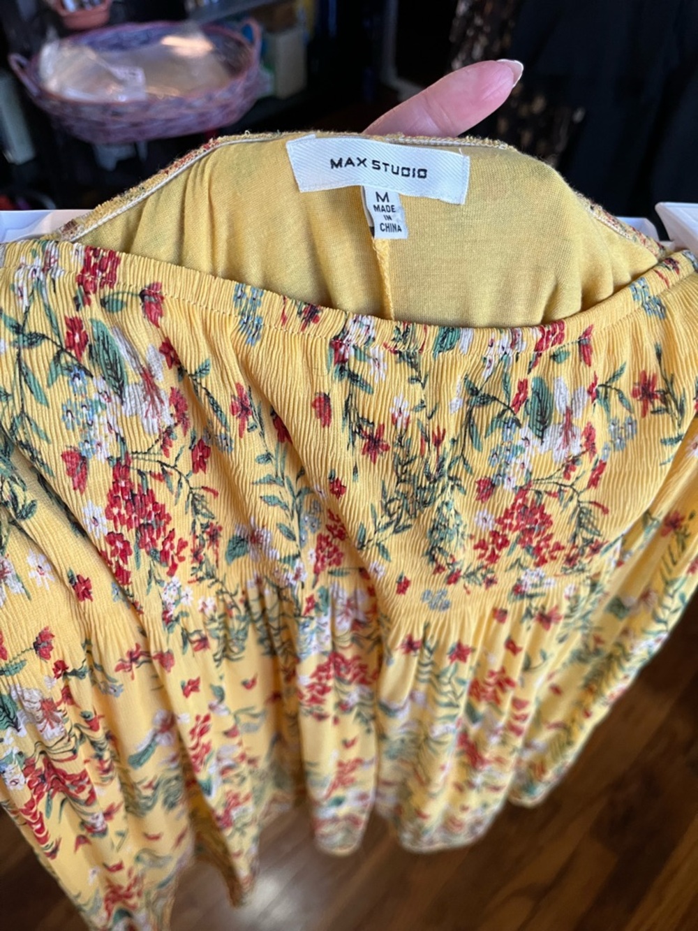 MAX STUDIO Gathered Waist Floral Print Skirt In Yellow Floral - Picture 4 of 6